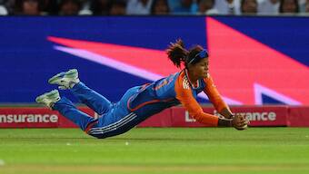 Radha Yadav's brilliant catch could not save India from losing the fifth T20I. Image: Reuters