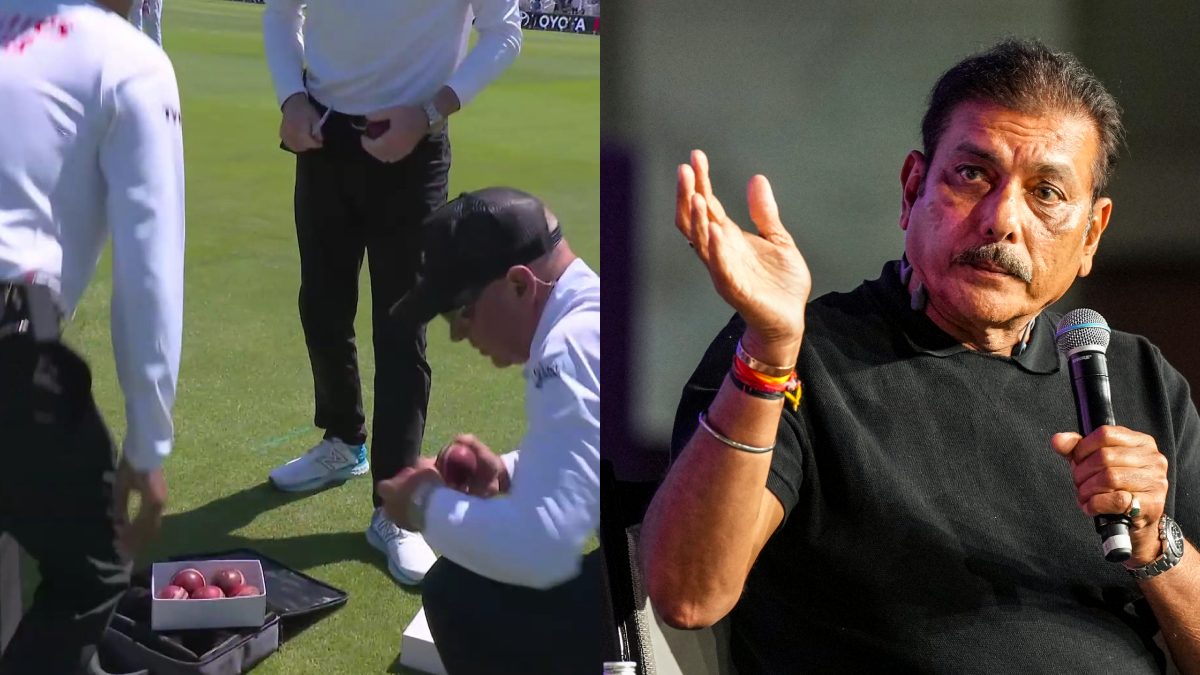 Umpires face flak from Ravi Shastri and Ian Ward as Dukes ball is changed again at Lord’s. Images: PTI/Sky Sports
Umpires face flak from Ravi Shastri and Ian Ward as Dukes ball is changed again at Lord’s. Images: PTI/Sky Sports