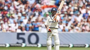 India's Ravindra Jadeja celebrates after scoring fifty runs on day two of the second cricket test match between England and India at Edgbaston (AP)