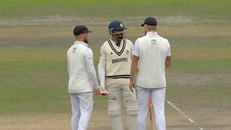 Ravindra Jadeja and Ben Stokes in an animated chat during Day 5 of the fourth Test between India and England in Manchester. Image credit: Screengrab/JioHotstar