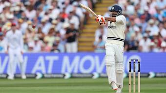 India's Ravindra Jadeja plays a shot on day two of the second cricket test match between England and India at Edgbaston. AP