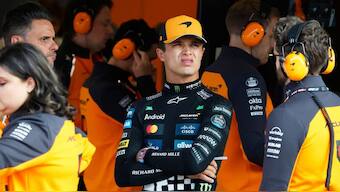 McLaren driver Lando Norris of Britain, center, prior to the sprint race. AP 