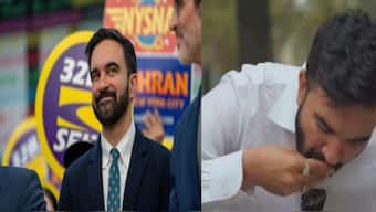 Zohran Mamdani, the Democratic nominee for New York City mayor, sparked controversy on social media after a video of him eating mutton biryani with his hands went viral. (Images: REUTERS/Mamdani's video screengrab)