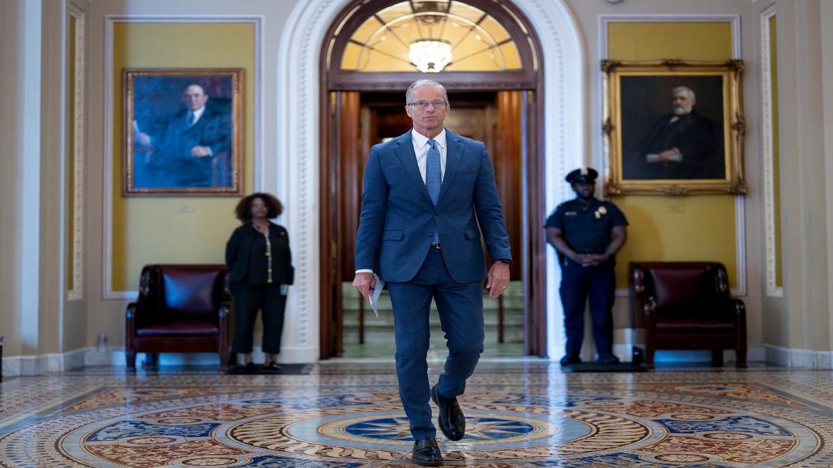 Senate Majority Leader John Thune, R-S.D., leaves the chamber as Republicans work on a final push to advance President Donald Trump's tax breaks and spending cuts package, at the Capitol in Washington, on Monday. AP Senate Majority Leader John Thune, R-S.D., leaves the chamber as Republicans work on a final push to advance President Donald Trump's tax breaks and spending cuts package, at the Capitol in Washington, on Monday. AP
