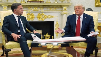 President Donald Trump speaks during a meeting with Nato Secretary General Mark Rutte in the Oval Office of the White House, on Monday in Washington. AP