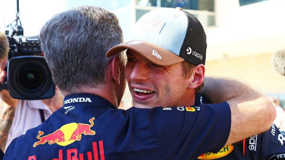 A still of Christian Horner and Max Verstappen embracing each other. AFP A still of Christian Horner and Max Verstappen embracing each other. AFP