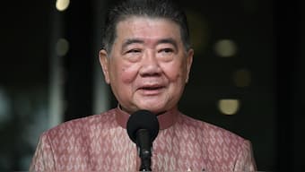 Thailand's Deputy Prime Minister Phumtham Wechayachai speaks to media before a cabinet meeting at Government House in Bangkok on July 1, 2025. AFP