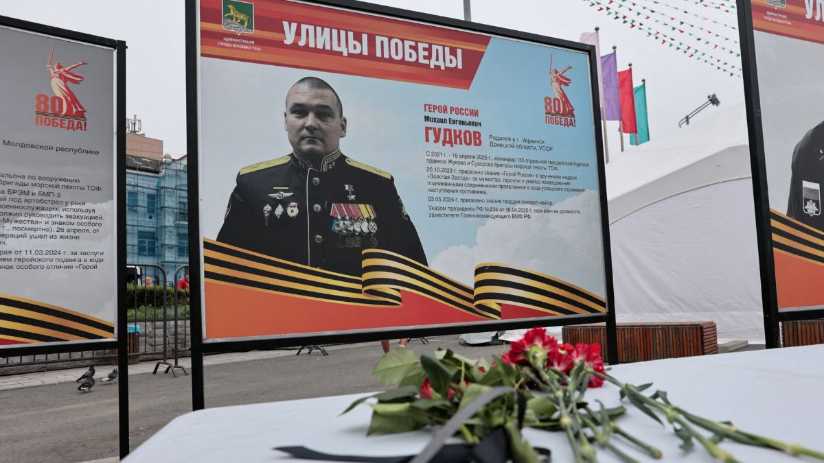 A view shows flowers placed in front of a board with a photograph of Major General Mikhail Gudkov, the deputy head of the Russian Navy who, according to local authorities, was recently killed in the Kursk region amid Russia-Ukraine conflict, at an exhibition of distinguished Russian soldiers' portraits in the far eastern city of Vladivostok, Russia, July 3, 2025. Reuters A view shows flowers placed in front of a board with a photograph of Major General Mikhail Gudkov, the deputy head of the Russian Navy who, according to local authorities, was recently killed in the Kursk region amid Russia-Ukraine conflict, at an exhibition of distinguished Russian soldiers' portraits in the far eastern city of Vladivostok, Russia, July 3, 2025. Reuters