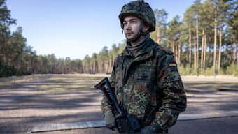German reservist Hannes stands for a portrait after completing shooting training at barracks in Beelitz near Berlin, Germany, March 6, 2025 REUTERS