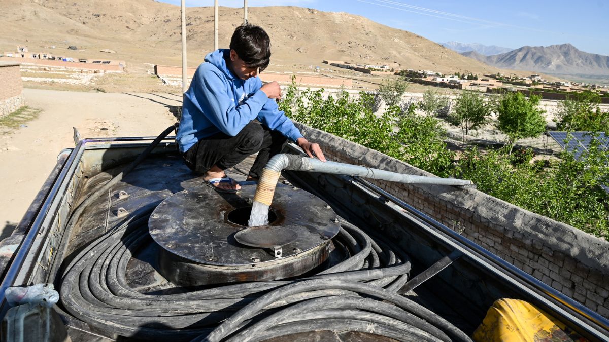 An Afghan boy fills his potable water tanker from a pump on the outskirts of Kabul on April 27, 2025. File Photo/AFP An Afghan boy fills his potable water tanker from a pump on the outskirts of Kabul on April 27, 2025. File Photo/AFP