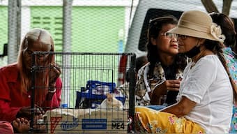 People rest at a shelter, following recent clashes along the disputed border between the two countries, according to authorities people have been killed across three border provinces, in Surin province, Thailand, July 24, 2025. Reuters
