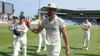 Mitchell Starc recorded his career best figures of 6 for 9 against West Indies. AP