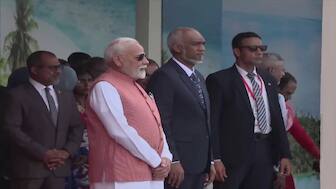 Prime Minister Narendra Modi with Maldives President Mohamed Muizzu. ANI