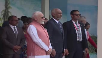 Prime Minister Narendra Modi with Maldives President Mohamed Muizzu. ANI