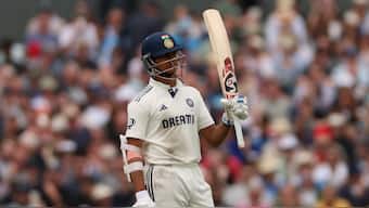 Yashasvi Jaiswal celebrates after completing his half-century on the opening day of the fourth Test against England at Old Trafford, Manchester. Reuters