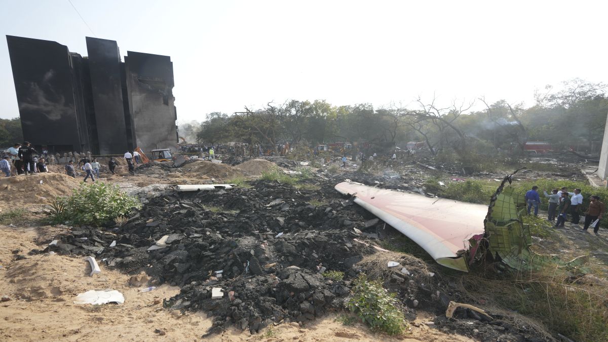 The debris of an airplane lie scattered after it crashed in India's Ahmedabad. File image/AP The debris of an airplane lie scattered after it crashed in India's Ahmedabad. File image/AP