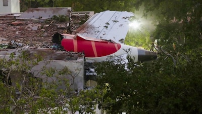 Wreckage of the Air India plane that crashed moments after taking off from the Ahmedabad airport, lies on a building, in Ahmedabad. File image/PTI
