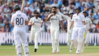The moment Akash Deep dismissed Joe Root in the 2nd Test at Edgbaston. Image: AFP