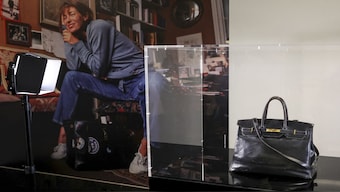 A photograph shows the "Birkin" bag by Hermes which belonged to French actress and singer Jane Birkin at the Sotheby's auction house in Paris. Following its sale, it has become the most expensive handbag ever to be auctioned. AFP