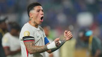 Chelsea's Enzo Fernandez reacts at the end of the Club World Cup quarterfinal soccer match between Palmeiras and Chelsea in Philadelphia. AP