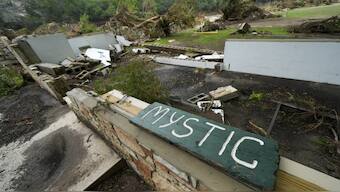 A Camp Mystic sign is seen at the site. Source: AP