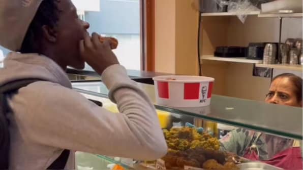 Watch: Man consumes KFC chicken at London Iskcon restaurant, offers it to staff to mock them