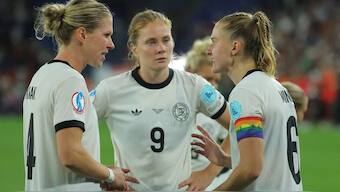 German players in discussion during a match at Euro 2025. Reuters