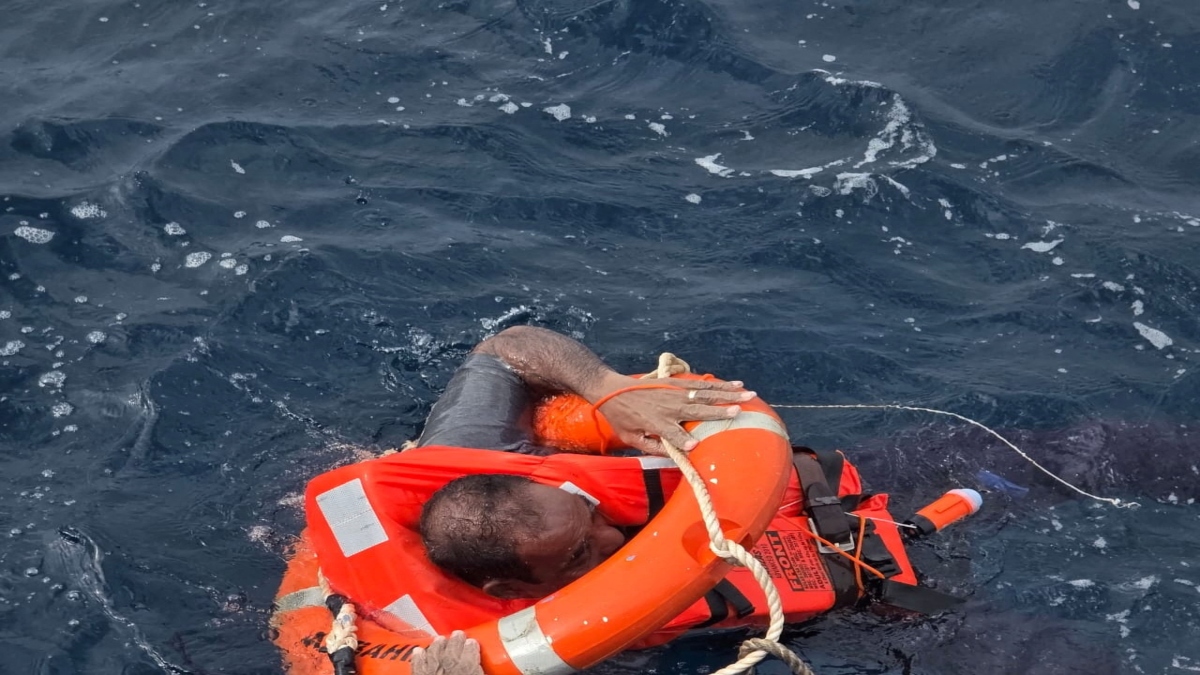 A crew said to be from cargo ship Eternity C, which sank after being attacked, is seen at sea during a rescue operation, off Yemen, in this handout image released on Wednesday. Reuters A crew said to be from cargo ship Eternity C, which sank after being attacked, is seen at sea during a rescue operation, off Yemen, in this handout image released on Wednesday. Reuters