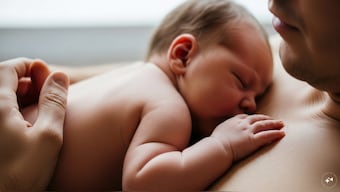 The 10-month-old baby girl in Sweden would often lie on her father’s bare chest, a common skin-to-skin practice known to support early development and strengthen the parent-child connection. AI-generated representative image