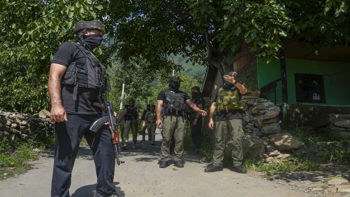 Security personnel keep vigil after after Operation Mahadev in which three terrorists were killed in an encounter, near Dachigam in Srinagar district, Jammu and Kashmir. PTI Security personnel keep vigil after after Operation Mahadev in which three terrorists were killed in an encounter, near Dachigam in Srinagar district, Jammu and Kashmir. PTI