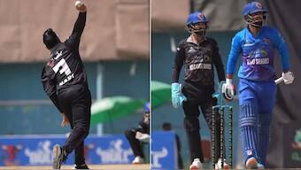 Mohammad Nabi bowling to his son Eisakhil in Afghan league. ACB