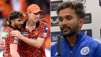 Nitish Reddy and Pat Cummins (left) during the IPL 2025 season. Image: AFP/PTI