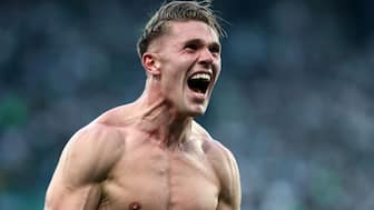 Sporting CP's Viktor Gyokeres celebrates scoring their second goal. Reuters