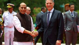 India's Defence Minister Rajnath Singh with Australian Deputy Prime Minister and Minister for Defence Richard Marles, during Marles' ceremonial reception, in New Delhi, India. Reuters