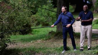 US Vice President JD Vance fishes with British Foreign Secretary David Lammy at Chevening House. Reuters