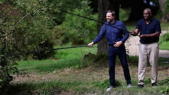 US Vice President JD Vance fishes with British Foreign Secretary David Lammy at Chevening House. Reuters