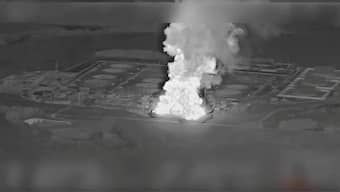 Smoke rises from the Unecha oil pumping station during a fire, in Unechsky district, Bryansk region, Russia, August 21, 2025 in this night vision still image obtained from social media video. Reuters
