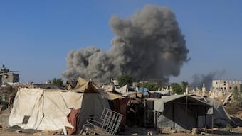 Smoke rises following an Israeli strike, in Gaza City. Rueters