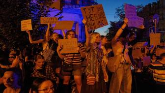 A protest against a law that removed the independent status from two key Ukrainian anti-corruption bodies, in Kyiv, on July 23, 2025. AFP