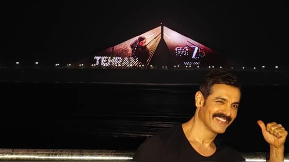 John Abraham's 'Tehran' gets projected at Mumbai's Bandra-Worli sea link on the eve of India's 79th Independence Day