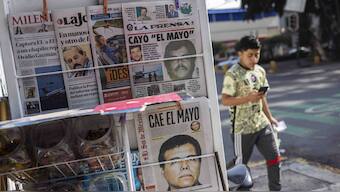 View of the front pages of Mexican newspapers showing the news of the capture of  Ismael "El Mayo" Zambada, in Mexico City, Mexico. AFP