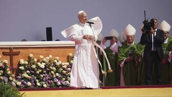 Pope Leo XIV holds a Mass with young people participating in the Youths Jubilee at the Tor Vergata field in Rome. AP