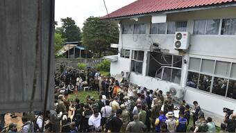 Military attaches from various countries visit a hospital that was damaged after Cambodia fired artillery shells in Sisaket province, Thailand. File image/ AP