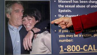Audrey Strauss, acting US attorney for the Southern District of New York, points to a photo of Jeffrey Epstein and Ghislaine Maxwell, during a news conference in New York on July 2, 2020. File image/AP 