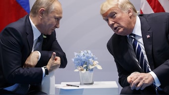 US President Donald Trump meets with Russian President Vladimir Putin at the G-20 Summit on July 7, 2017, in Hamburg, Germany. File image/ AP