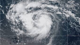 This satellite image provided by NOAA shows Hurricane Erin on Aug. 15, 2025.  AP