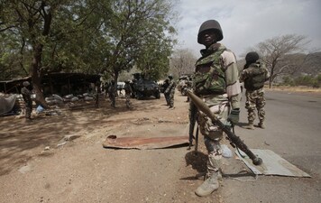 Nigerian soldiers man a checkpoint in Gwoza, Nigeria. File image/ AP