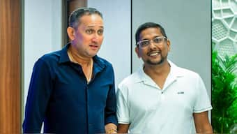 BCCI selection committee chairman Ajit Agarkar with another member Shiv Sunder Das. Image: PTI