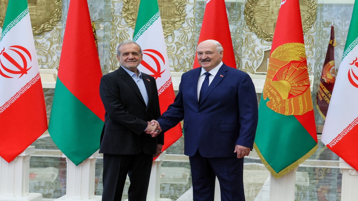 Belarusian President Alexander Lukashenko and Iranian President Masoud Pezeshkian shake hands during a meeting in Minsk, Belarus, on Wednesday. Reuters Belarusian President Alexander Lukashenko and Iranian President Masoud Pezeshkian shake hands during a meeting in Minsk, Belarus, on Wednesday. Reuters