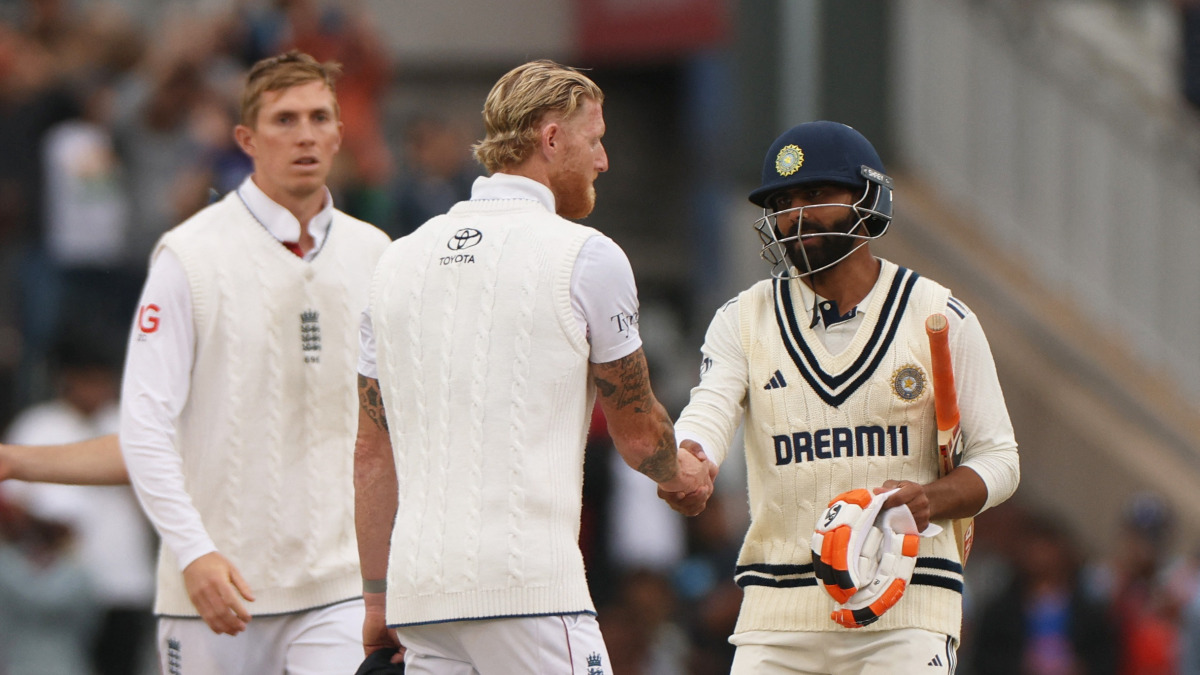 England captain Ben Stokes shakes India all-rounder Ravindra Jadeja's hand after the fourth Test in Manchester ends in a draw. Reuters England captain Ben Stokes shakes India all-rounder Ravindra Jadeja's hand after the fourth Test in Manchester ends in a draw. Reuters